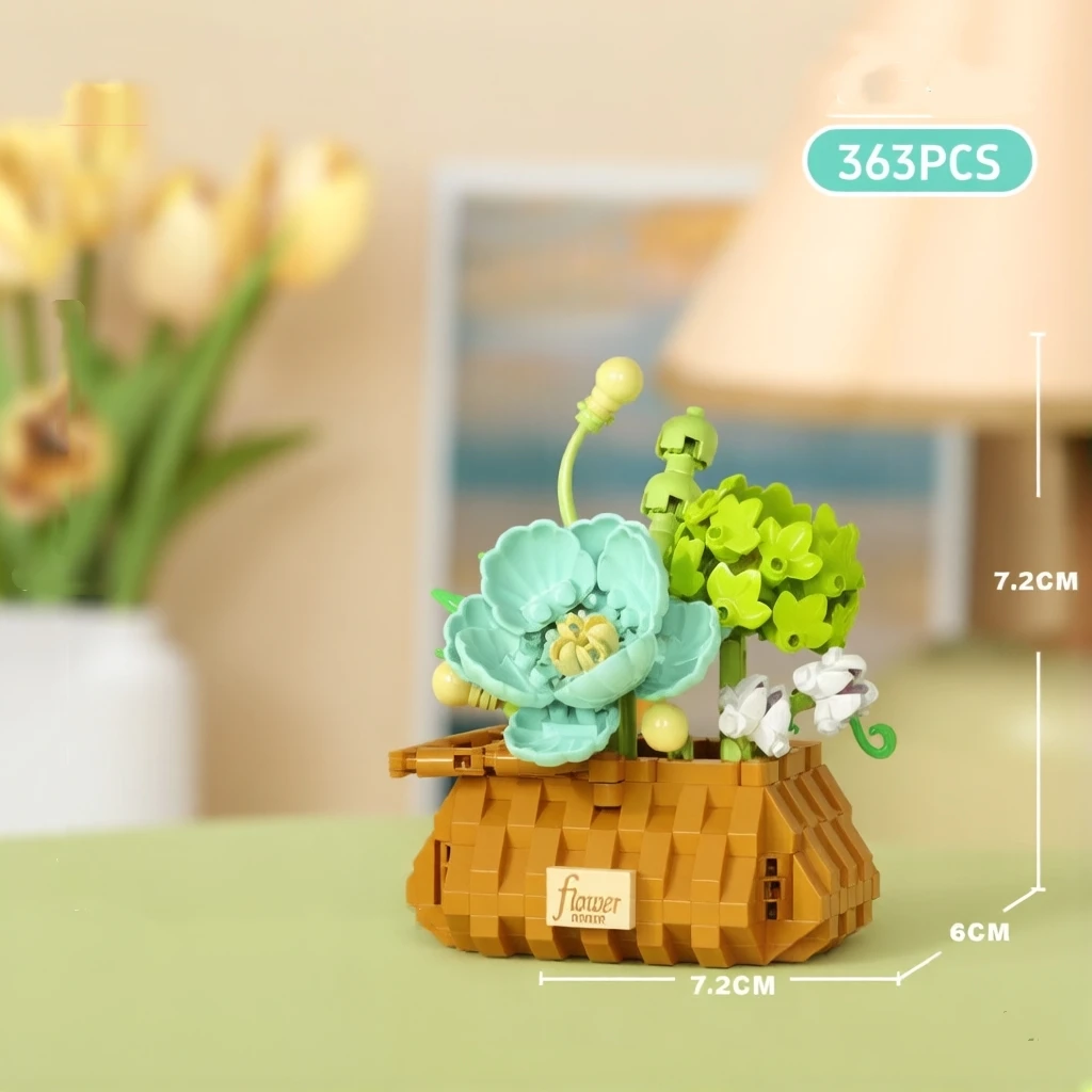 Flower Basket Set Building Blocks – DIY Creative Bouquet for Kids & Adults, Perfect Gift for Home Decoration, Wedding, Birthday