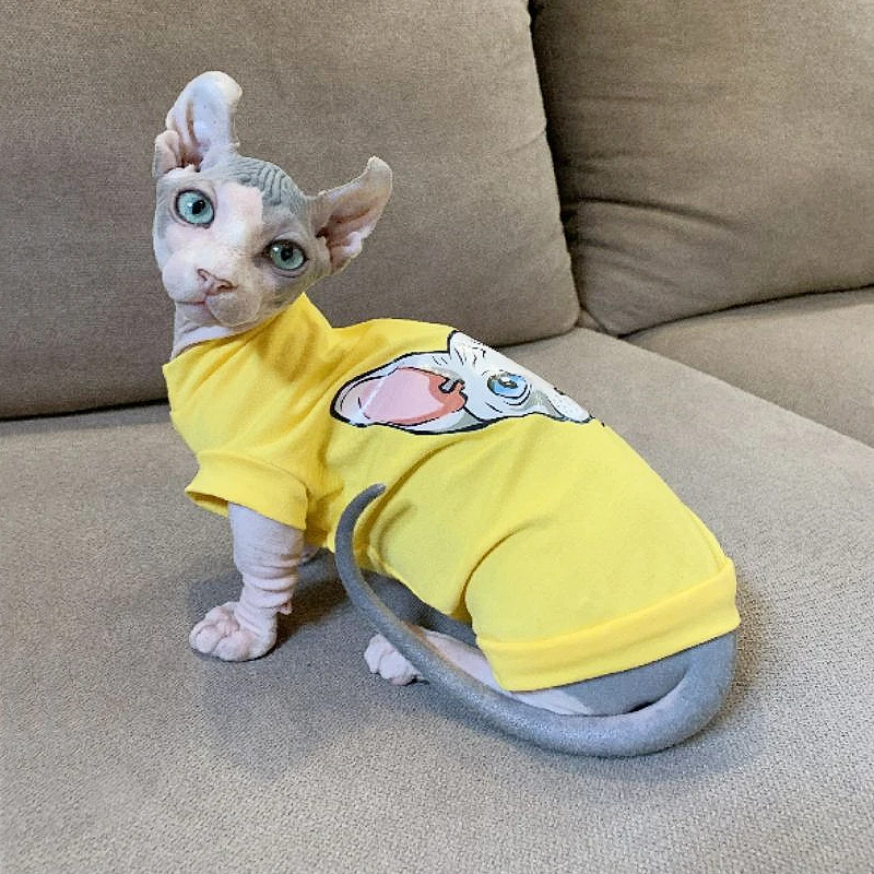 Cotton Coat for Sphynx Cat Soft Turtleneck Cartoon Sweatshirt for Kittens Thick T-shirt elestic For Devon Rex in Spring Autumn