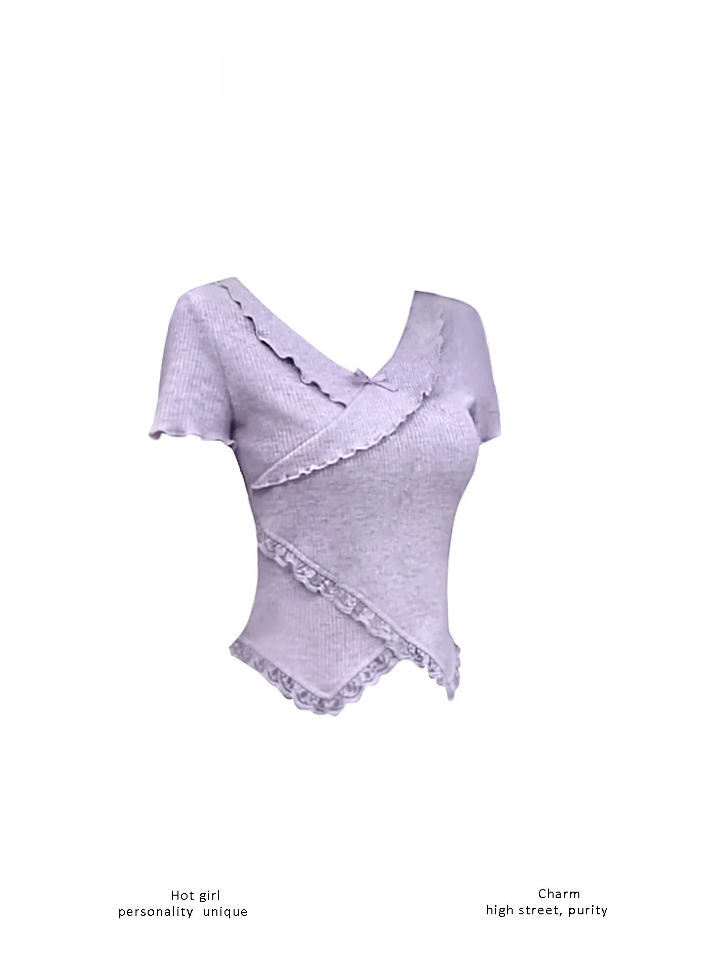 Retro Unique Cross V-neck Short Sleeve T-shirt Slimming Sweet Female Top Fashionable Girl's Summer Breathable Quick-drying Co...