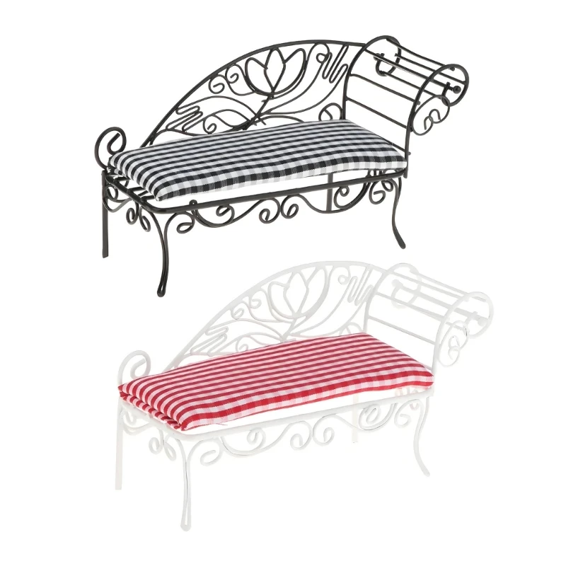 XXFE Doll House Miniature Outdoor Daybed with Ornamental Frame Design Work
