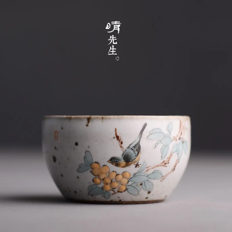 

★Sunny Jingdezhen Ceramic Glaze Kiln Flowers and Birds Tea Cup Handmade Kung Fu Tea Cup Master Cup Single Cup Tea