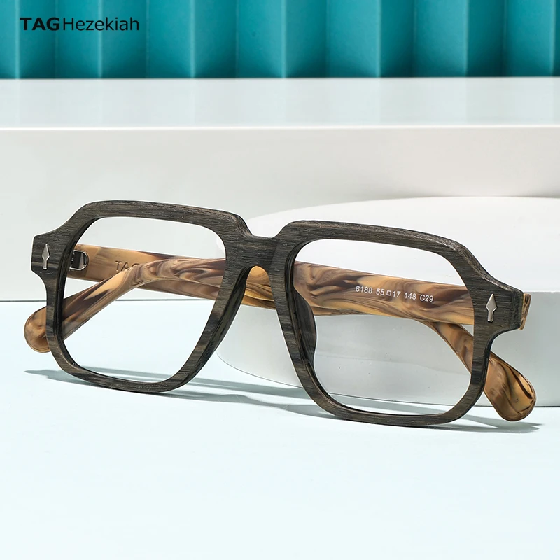 TAG Hezekiah Natural Wood Glasses Frame Men Oversized Wooden Myopia Prescription Optical Glasses Spectacle with Clear Lens 8188