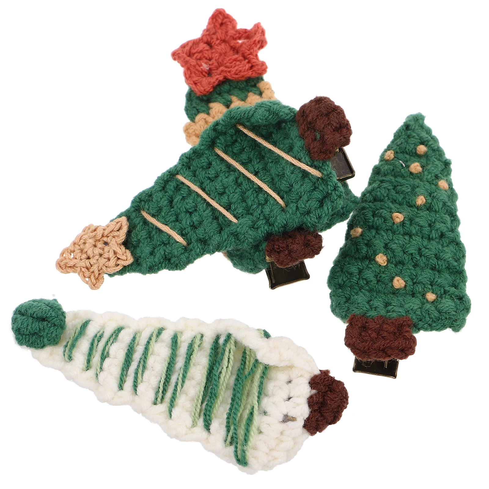 

4 Pcs Sweet And Cute Christmas Tree Hair Clips Knitted Wool Hair Barrettes Snap Hairpins Festive Accessories For Girls Toddlers