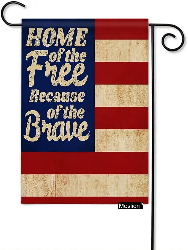 Moslion USA Flag Garden Flag 12.5x18 Inch Home of The Free Because of The Brave on American Flag Yard Flag Burlap Banners Vertic