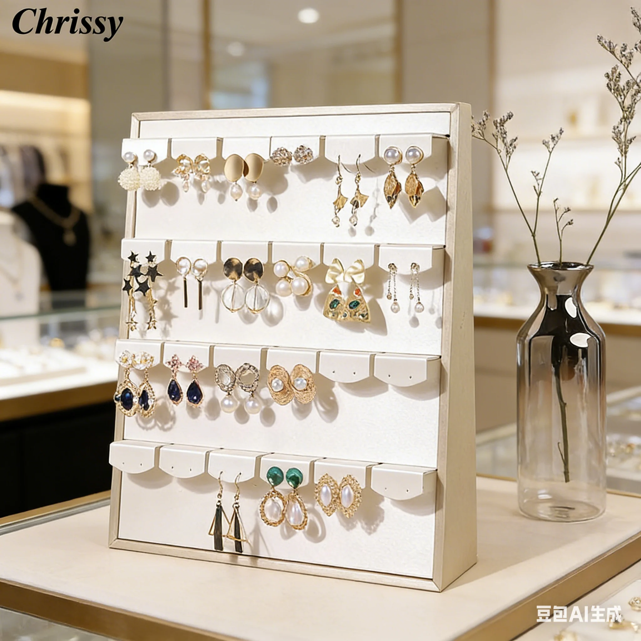 

Luxury Vertical PU Jewelry Stand,Large Capacity Adjustable Organizer for Shop/Vanity/Home,Earrings, Necklaces, Rings White Brown