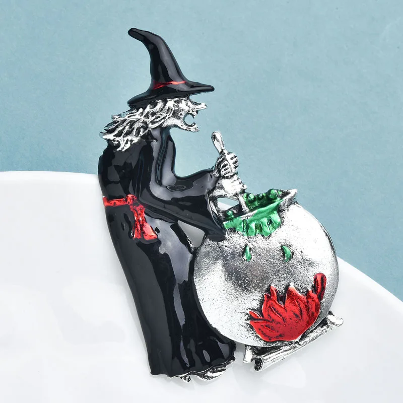 Wuli&baby Vintage Witch Brooches For Women Enamel Making Potion Old-women Figure Party Casual Brooch Pins Gifts