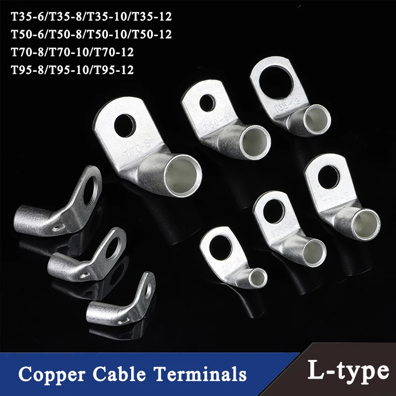 

1~50pcs L-type Copper Wire Terminal Right Angle 90 Degree Bend Nose T35/50/70/95-6/8/10/12 Tinned Crimp Connector Cable Lugs