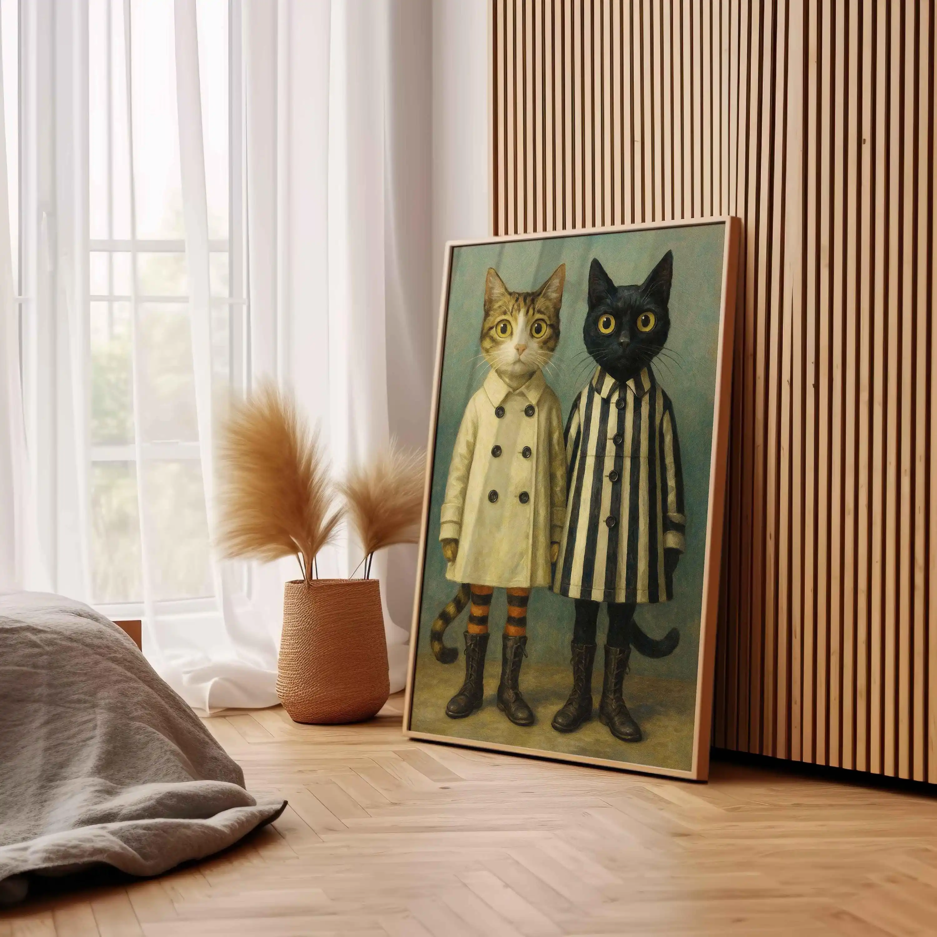Retro Abstract Striped Cat Print Poster - Unframed Minimalist Modern Wall Art Poster Funny Animal Poster for Living Room Decor