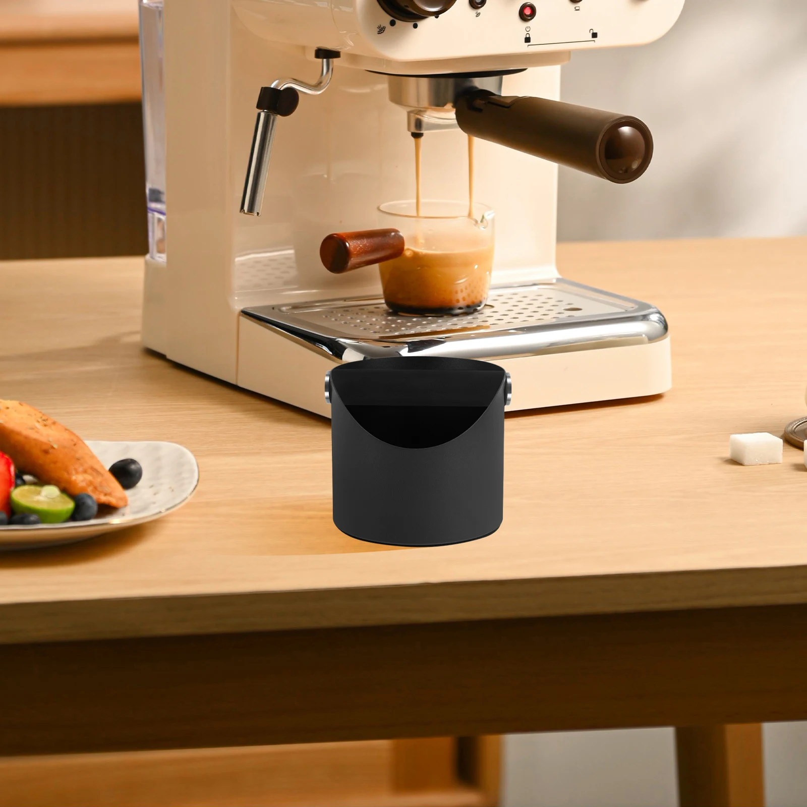 عصا صندوق طحن القهوة من السيليكون العملي مع مقبض من الفولاذ المقاوم للصدأ مضاد للانزلاق لحاوية أرضية الإسبريسو #3