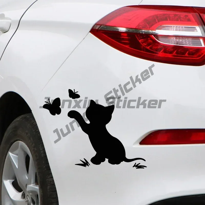 

Cat Catching Butterfly Car Cute Sticker Auto Body Bumper Windows Motorcycle Laptop Walls Vinyl Film Decal Car Tuning Accessories