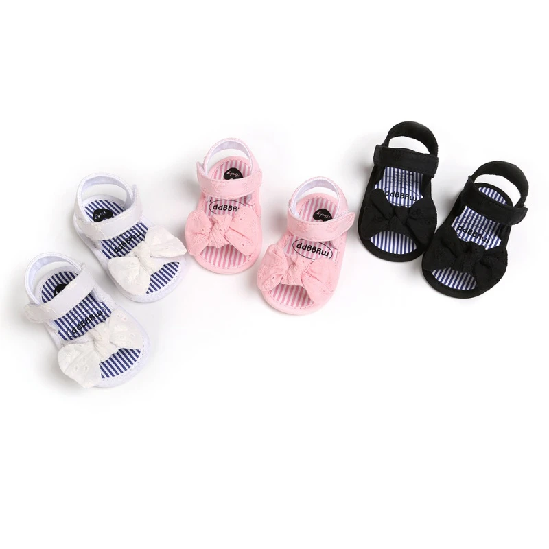 Summer Baby Girls Sandals Toddler Open Toe Non-Slip Soft Sole Flat Princess Sandals  Toddler First Walkers Sandals With Bowknot