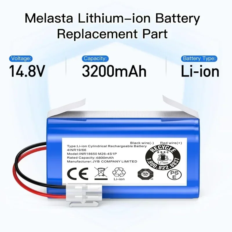 Original 14.4V 2600mAh Replacement Battery for ILIFE A4,A4s,A6,A7, A8,A9,V7,V7S Robotic Vacuum Cleaners,18650 14.8v Battery pack