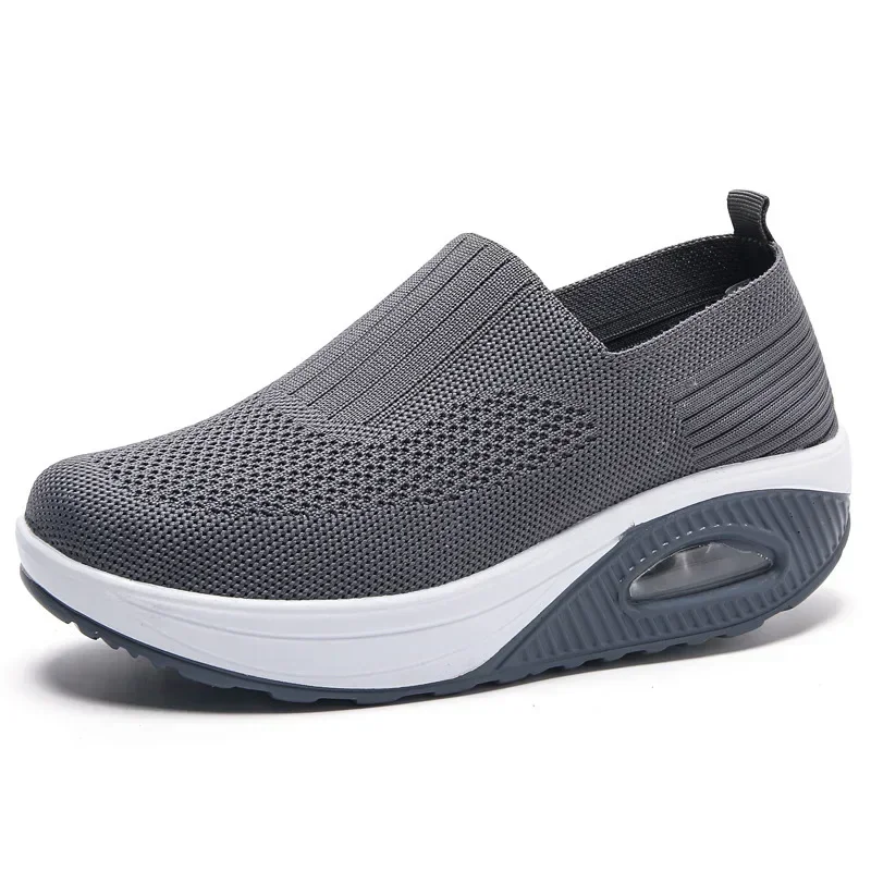 Zapatillas de deporte de malla de punto para mujer, zapatos deportivos informales transpirables con plataforma de cuña, zapatos de balanceo, zapatos