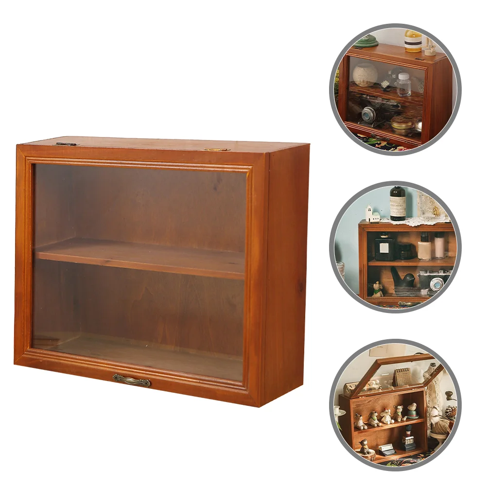 Book Shelf Retro Storage Cabinet Wood Display Stand Action Figure Holder Rack Cosmetics Office