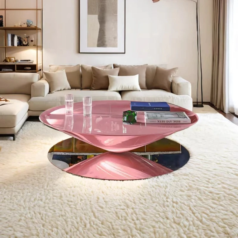 

Pink dopamine flying saucer coffee table, living room design suspended Italian minimalist home coffee table