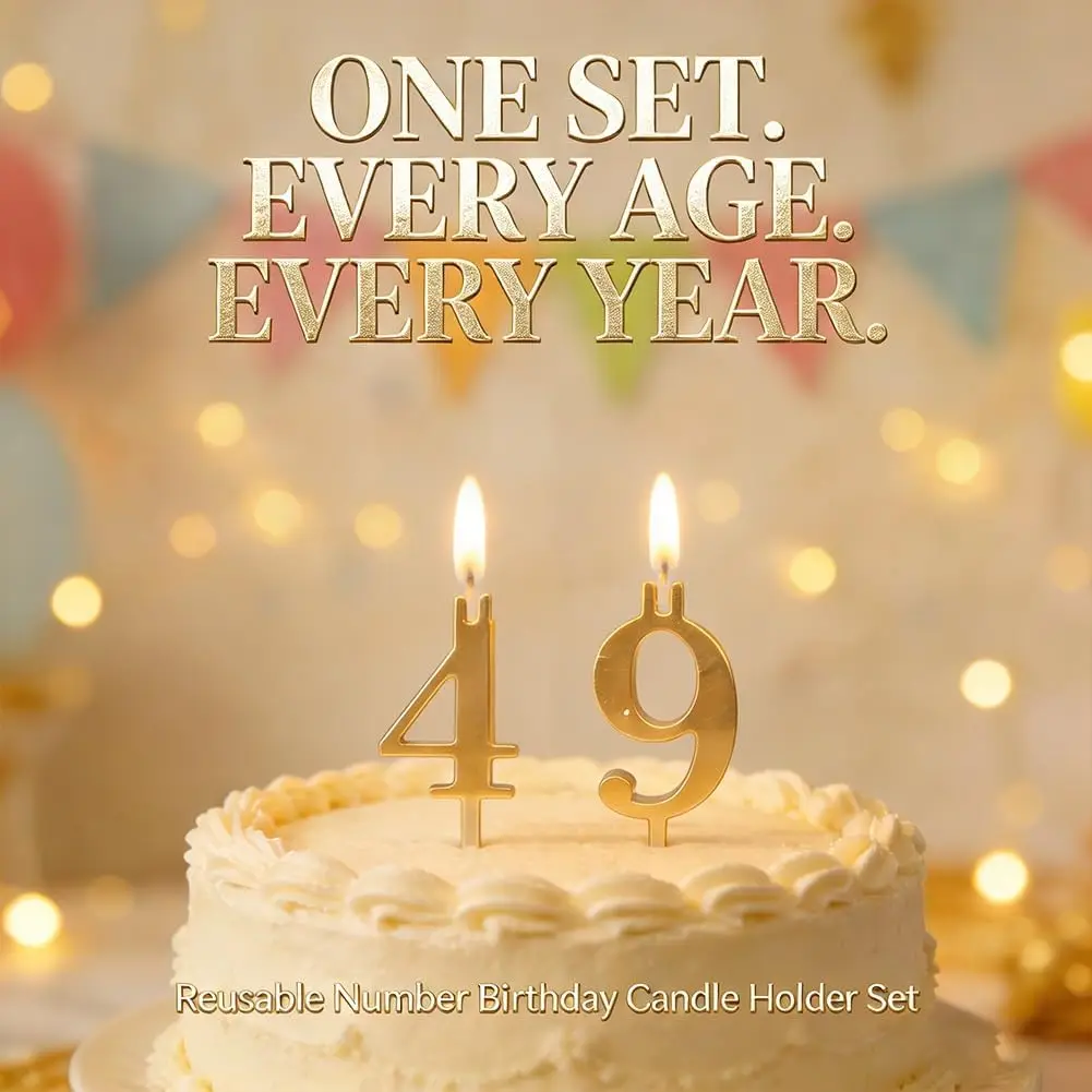 

Reusable Number Birthday Candle Holder Set, Silver Cake Topper Decorations, Adjustable Candles Stand, Party Cakes Accessories