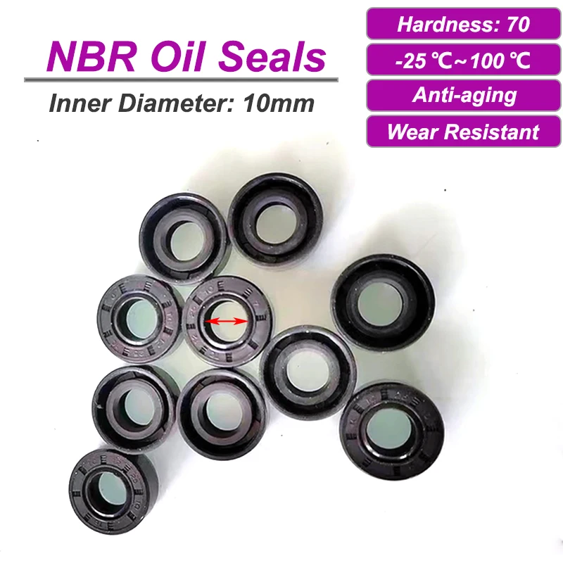 

2/5pcs Black NBR Oil Seals ID 10mm TC-10*17/18/19/20/22/25/26*5/7/8/10mm Nitrile Rubber Shaft Double Lip Oil Sealing Ring Gasket