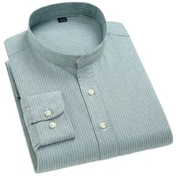 Stand-up Striped Shirt 100 Cotton Long Sleeve Shirt Men Oxford Solid Color Korean Clothes Mens Fashion Male Social Formal Shirts