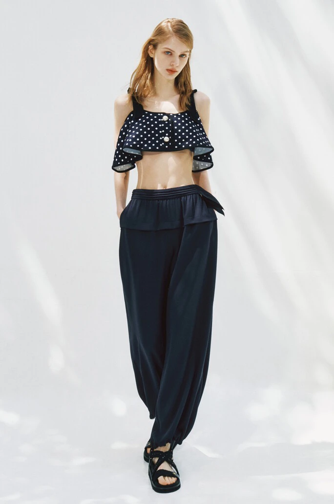 Faionable Pleated Wide Waist Fly  Decorative Versatile Slimming mid High Waist Long Pants Korean Single MNE 25 Summer