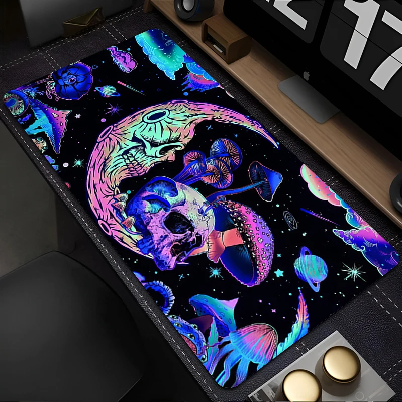 

Mushrooms Skull Mouse Pad Large Purple Moon Sky Keyboard Rug PC Gamer Mousepad Laptop Starry Sky Desk Mat Large XXL 90x40 Carpet