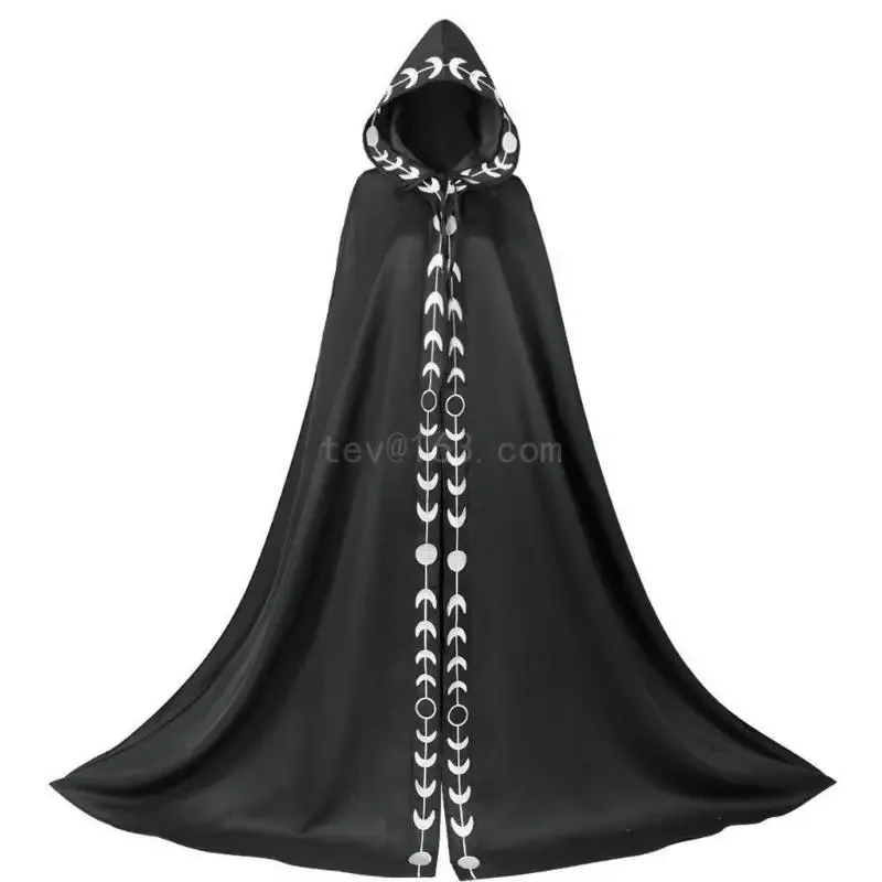 Floor Length Halloween Cosplays Costume Cape Wizard Witch Mantle Outfit Fancy Dress up Gown Party Dress Cloak for Adults