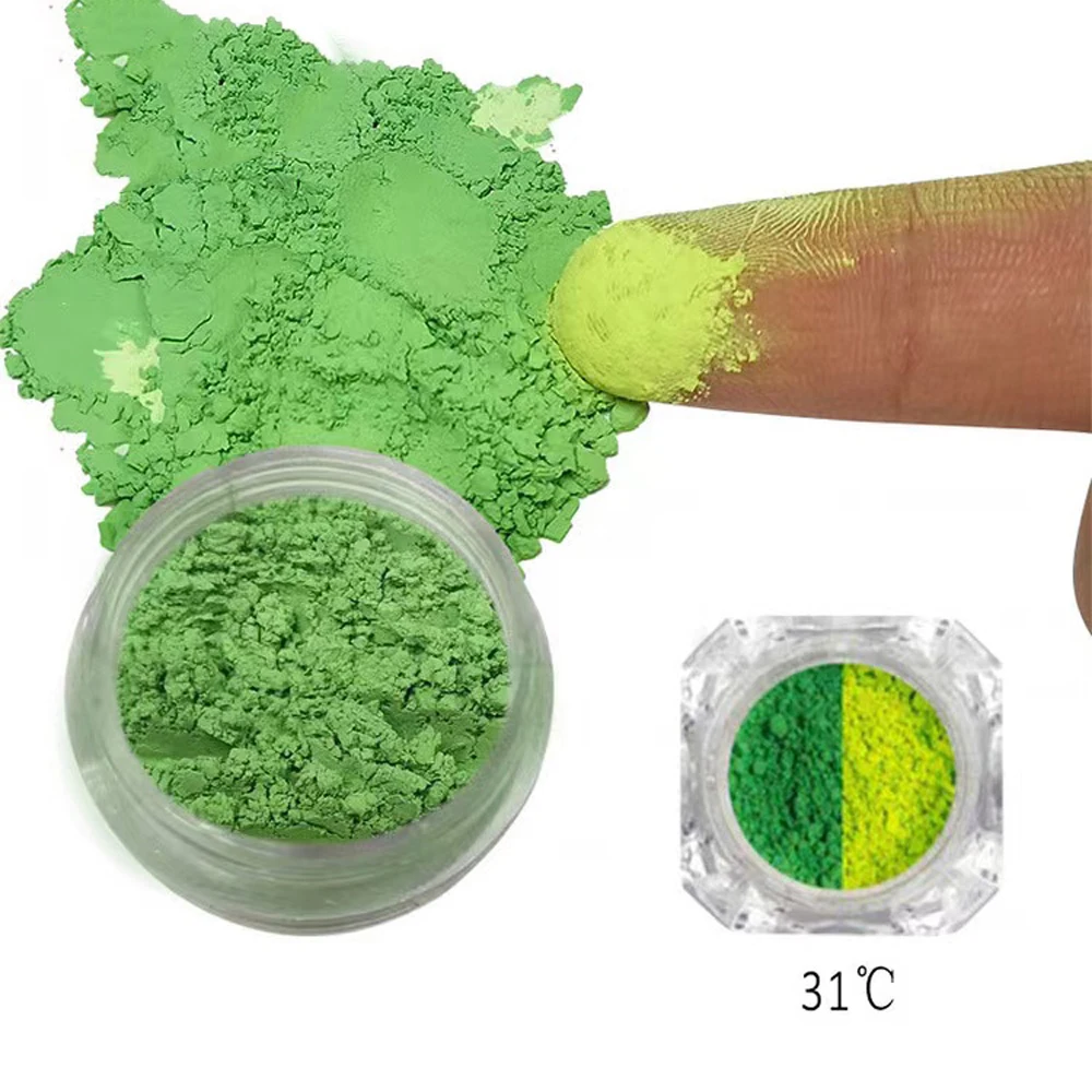 Temperature Colour Changing Powder Thermochromic Pigment From Green to Yellow For Nail Fabric Coatings Inks Plastics Printing