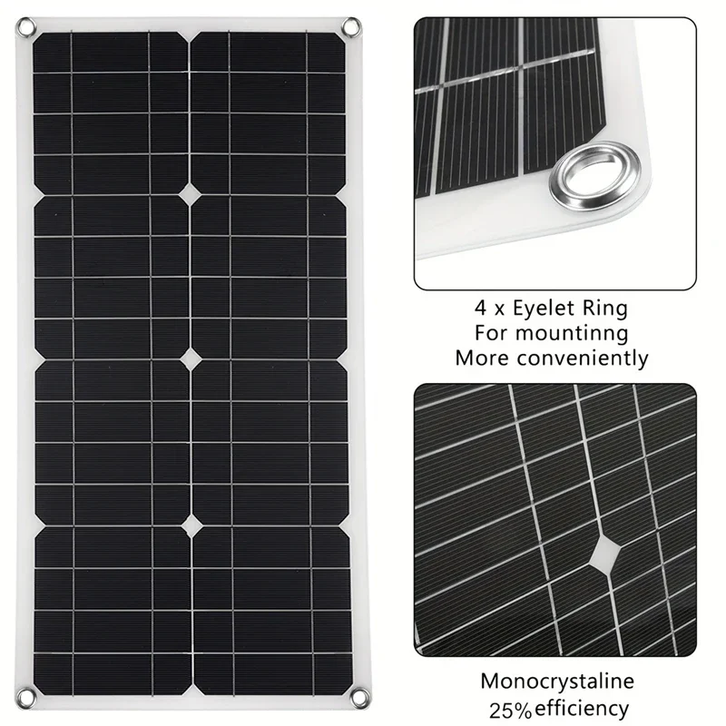 1000W 18V Monocrystalline Silicon Solar Panel Dual USB 12V/5V DC Single Crystal Flexible Solar Charger for Car RV Battery Charge