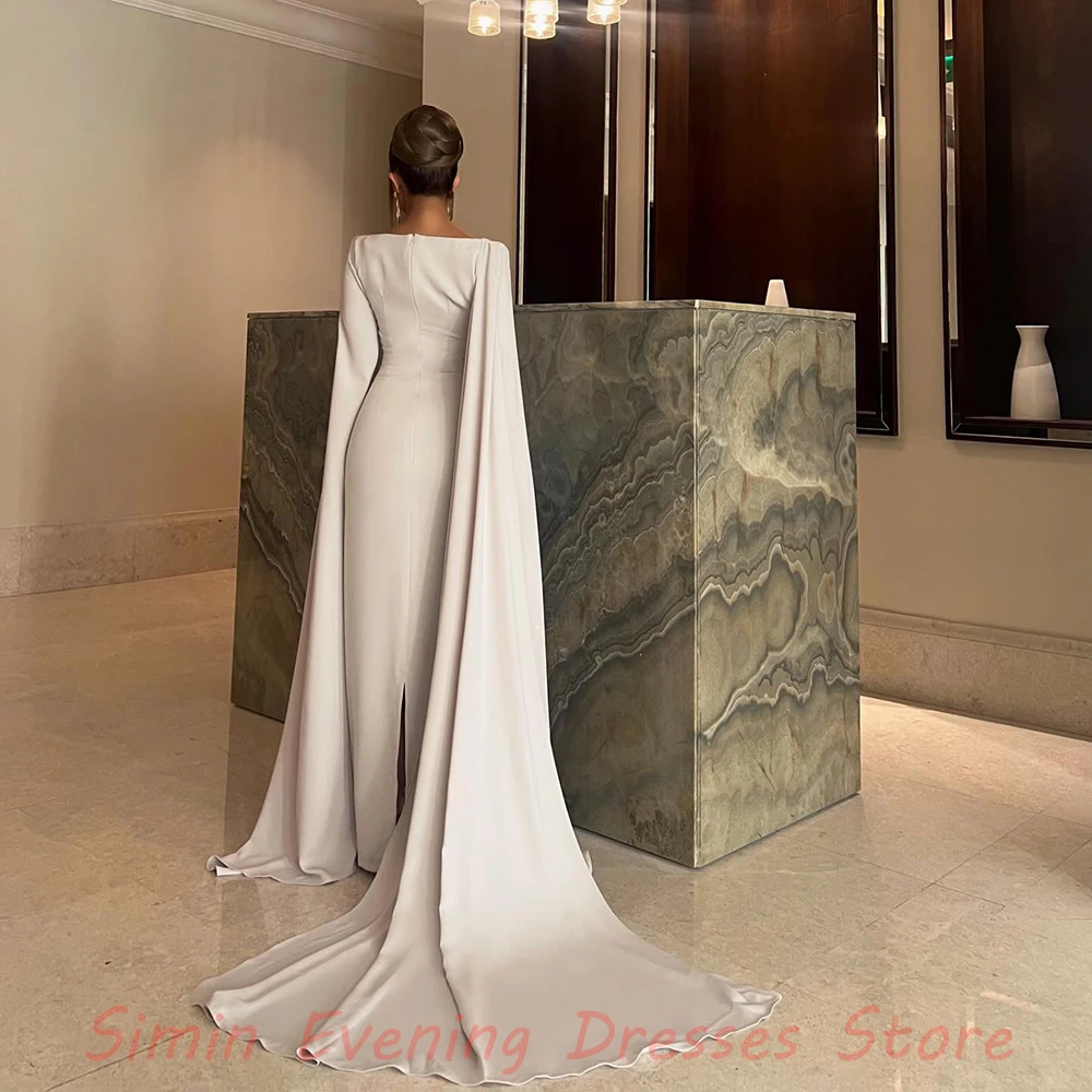 SiMin O-Neck modern Crepe Mermaid Pleats Long-Sleeves Floor-Length robes de soirée Saudi Arab Evening dresses for women 2024