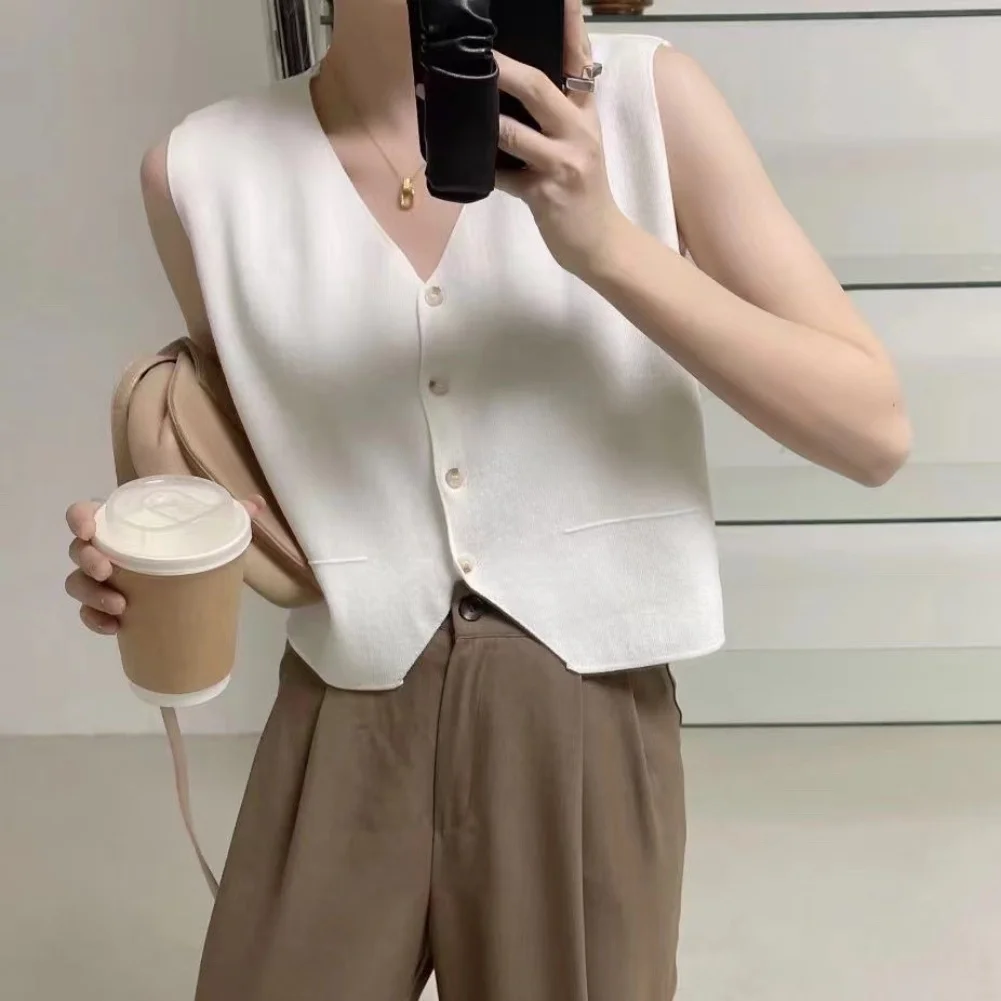 เสื้อกั๊กถักนิตติ้งแบบอเนกประสงค์สำหรับฤดูร้อน ขนาดมาตรฐาน สภาพใหม่เอี่ยม ผลิตจากผ้าฝ้ายผสมสแปนเด็กซ์