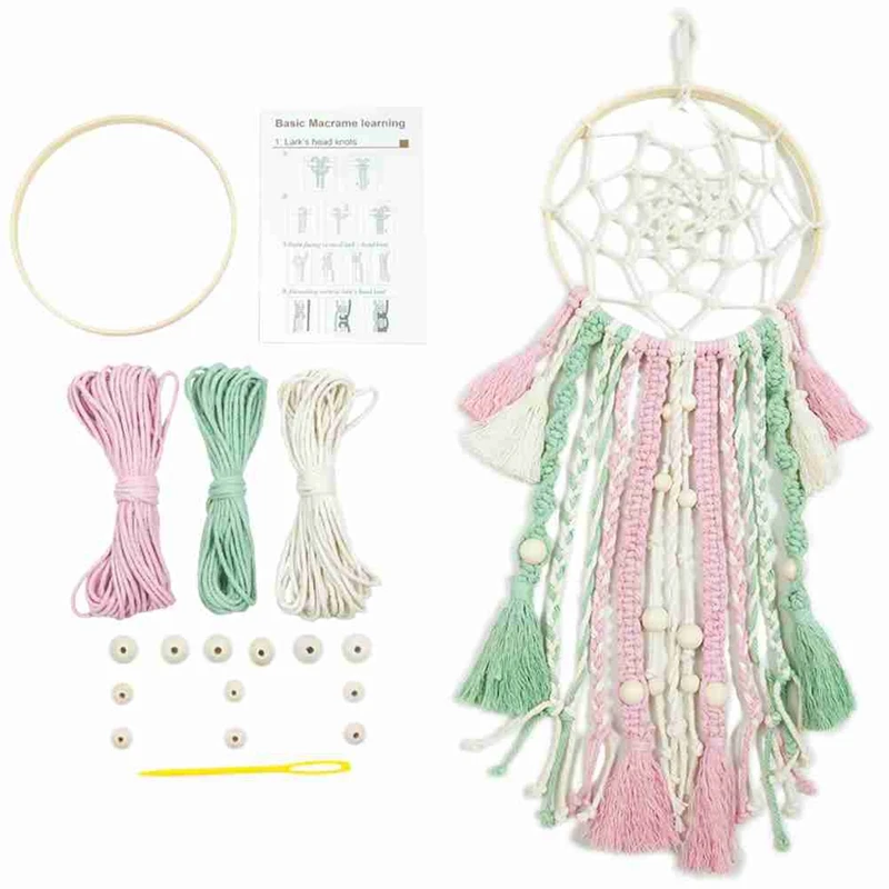 DIY Macrame Cord Kit Handmade Dream Catcher Craft Kit For Adults Teen Home Room Wall Hanging Decor,Dream Catcher Hoop