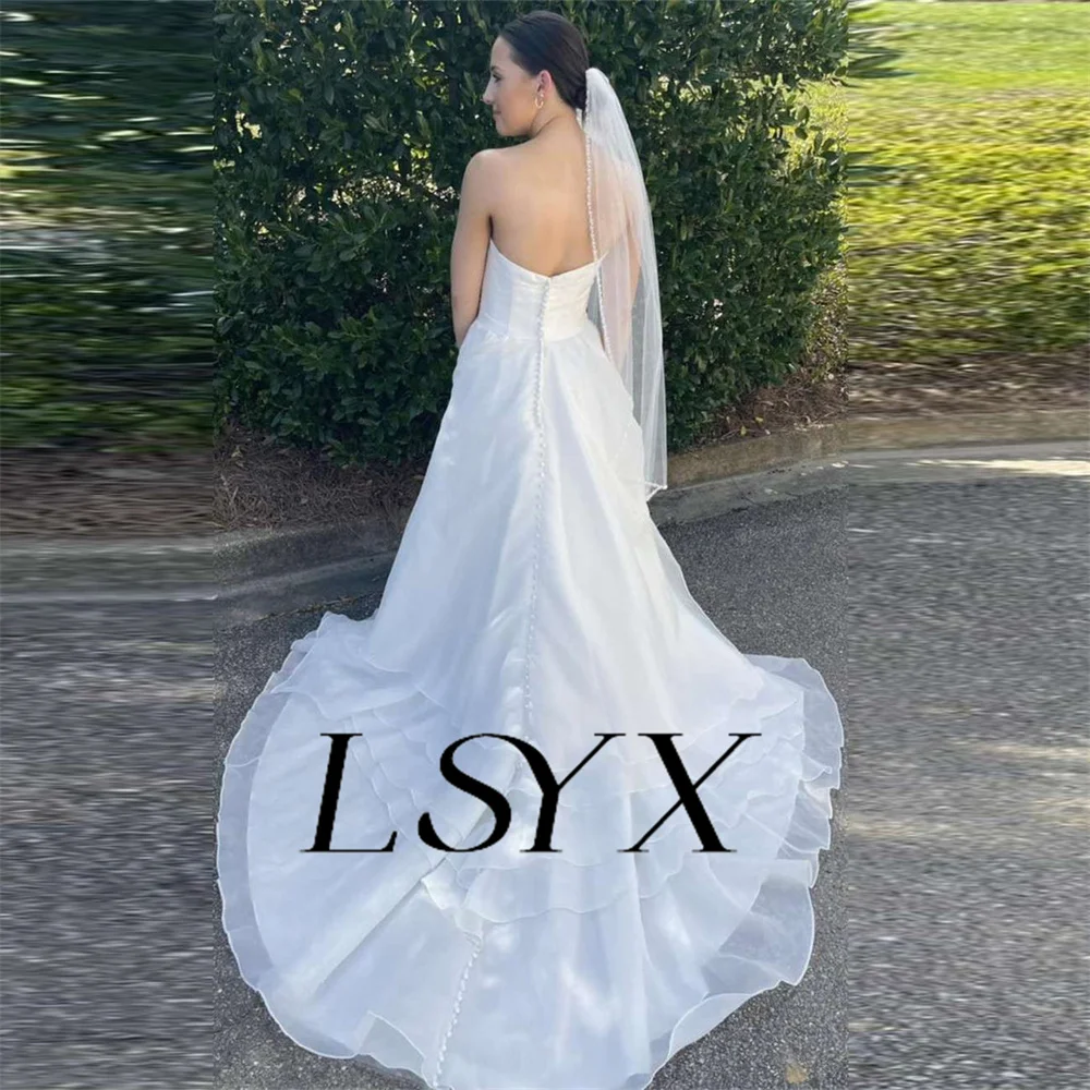 LSYX Sleeveless Strapless Tiered Organza A-Line Wedding Dress Elegant Ziper Back Floor Length Bridal Gown Custom Made