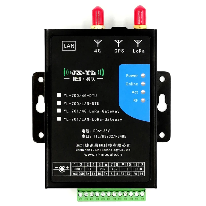 Mini Industrial Gateway Gateway Network Port or 4G-LTE to LoRa or Serial Port YL-701