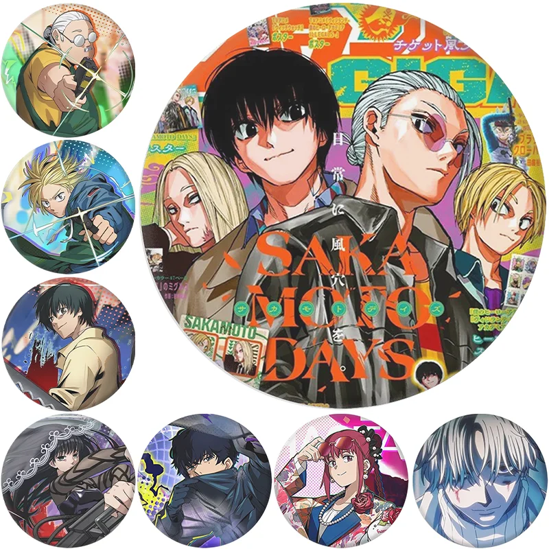 

58mm Anime Taro SAKAMOTO DAYS Shishiba Hyo Takamura Kindaka Oki Cosplay COSTUME Badge Pin SPTE Tinplate Brooch Prop Good Gift