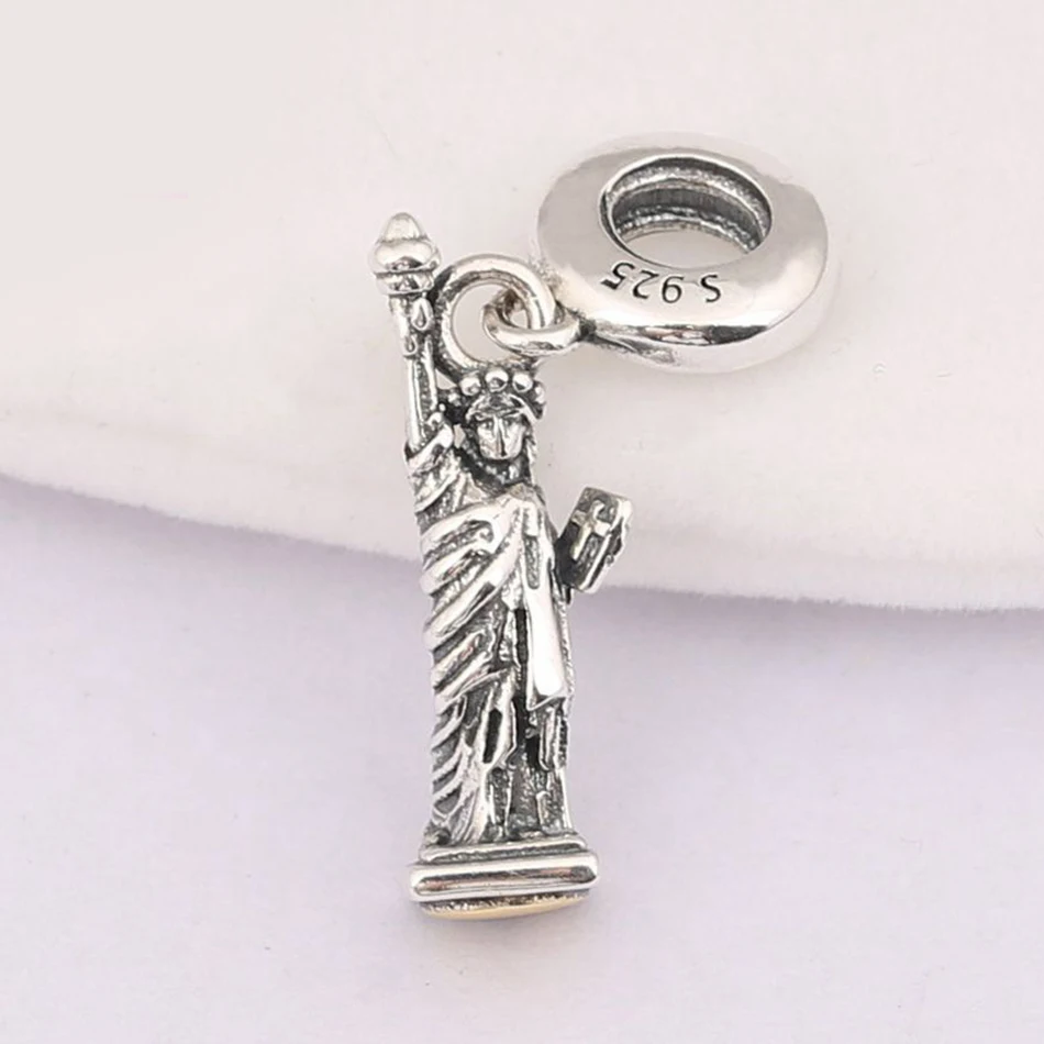 Authentic 925 Sterling Silver Vintage Statue Of Liberty Dangle Charm Fit Women Bracelet Bangle DIY Jewelry Making