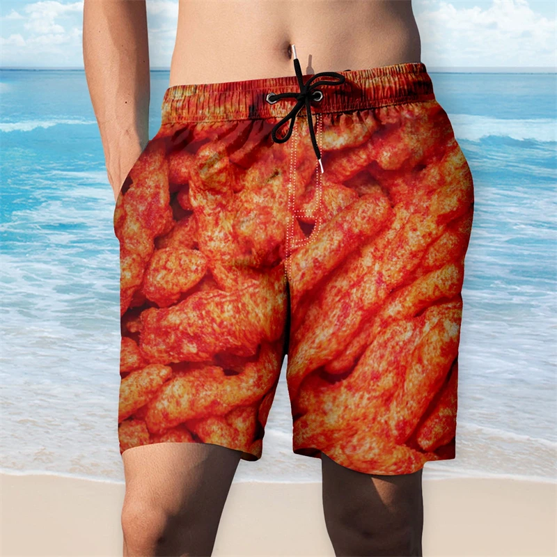 Food Beach Shorts For Men Funny Novelty 3D Print Summer Shorts With Drawstring Pockets Lounge Elastic Waisted Swimming Shorts