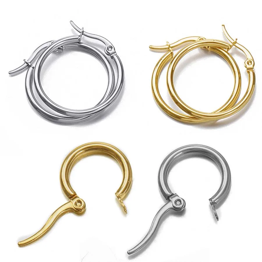 

10pcs Gold Plated Stainless Steel Open Earrings Circle 15 20 25 70mm Earring Hook Base Ear Ring for DIY Jewelry Making Component