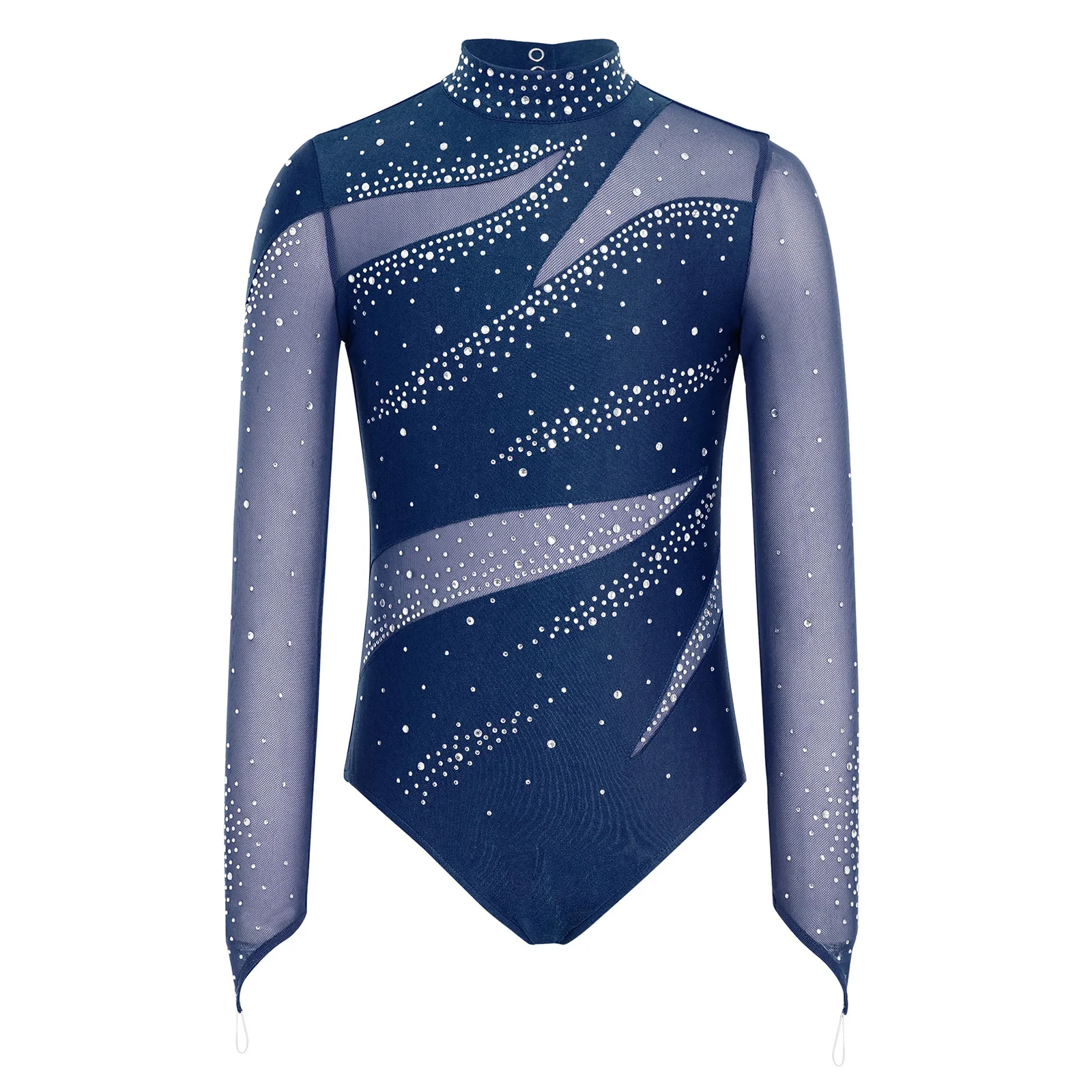 Kids Girls Figure Skating Ballet Jersey Shiny Rhinestones Bodysuit Competition Costume Rhythmic Gymnastics Jumpsuits Leotard