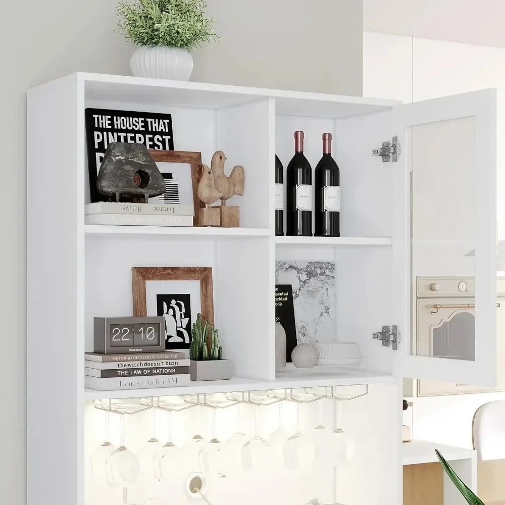 Armoire de bar à vin avec lumière LED et porte-verre à vin, armoire de café avec rangement pour cuisine, salle à manger, salon