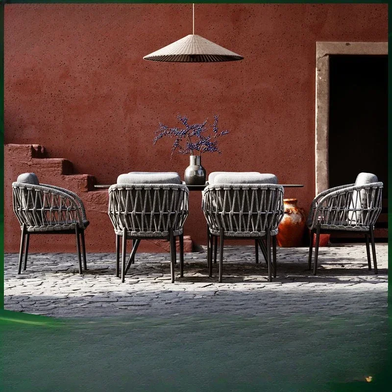 Nordic outdoor rattan chair courtyard garden terrace outdoor furniture club leisure villa balcony rattan dining table and chairs