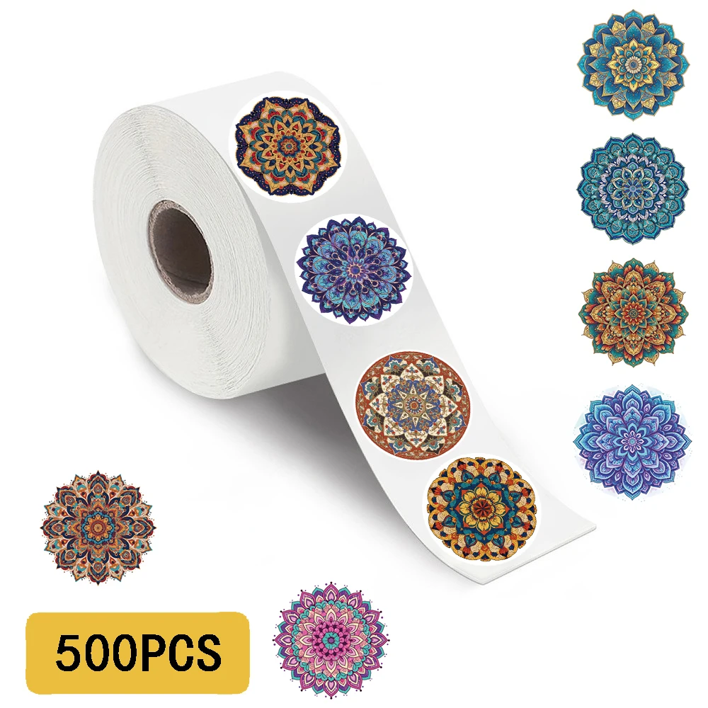 500PCS Mandala pattern Roll Sticker Nostalgia Laptop Luggage Creative Bicycle Living Room Coffee Skateboard Waterproof Stickers