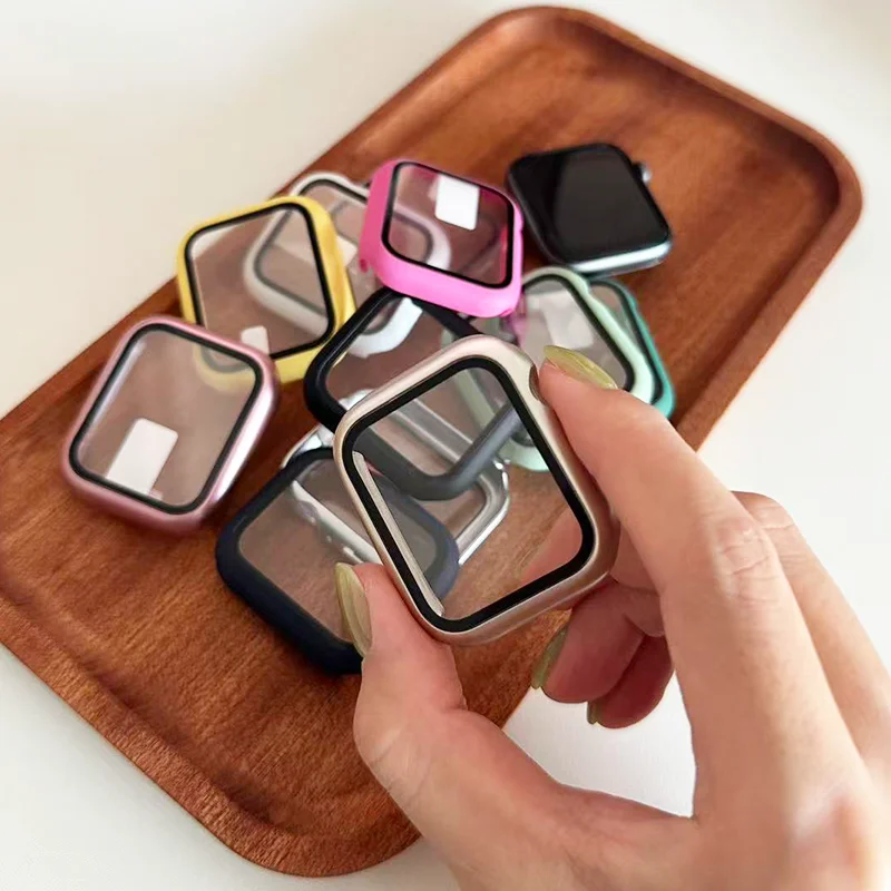 حافظة كمبيوتر لساعة أبل 11 42 مللي متر 46 مللي متر 2025 واقي شاشة صلب غير لامع من الزجاج المقسى + غطاء سلسلة iWatch 10 ملحقات