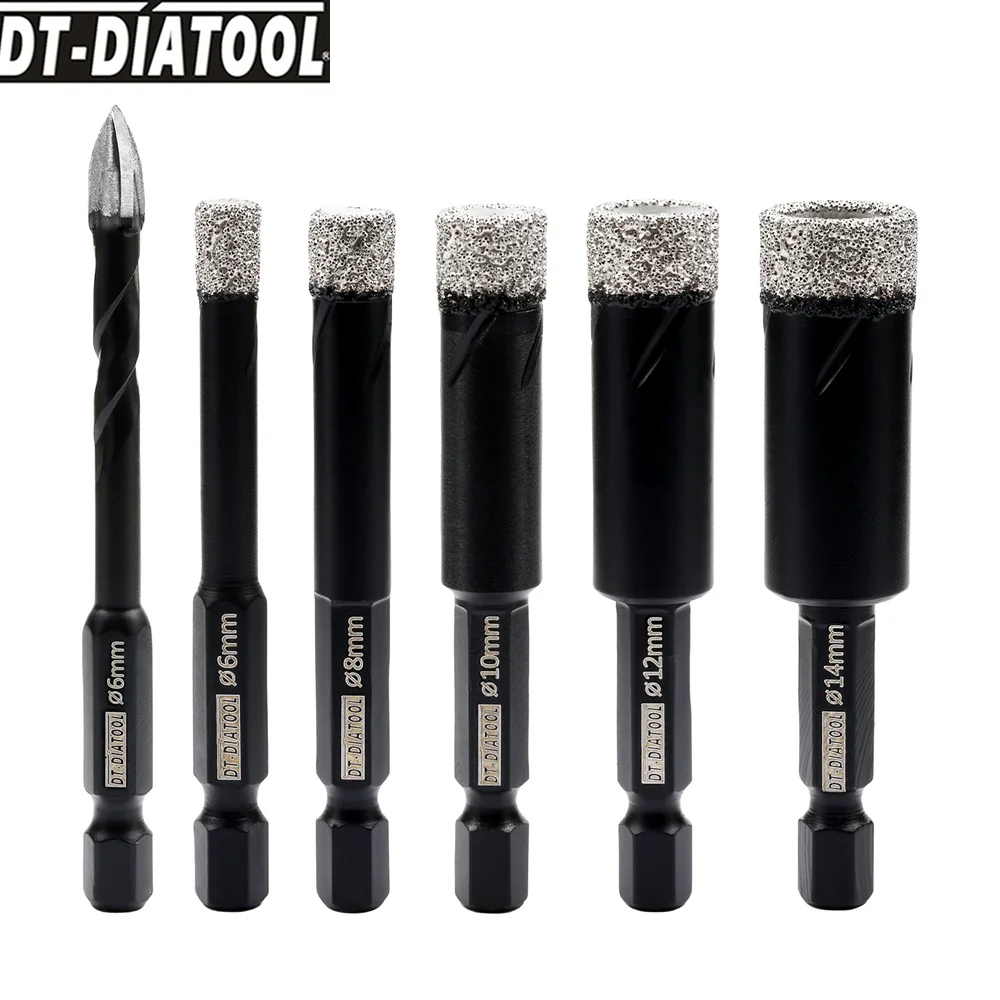 DT-DIATOOL-Dry Diamond Drill Bits Positioning Bit Kit for Tile Marble Granite Ceramic Hole Saw 6Pcs Set Quick Fit Shank Core Bit