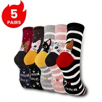 5 Pairs of Women's Crew Socks with Cat Patterns, Cute, Unique, Fun, Comfortable, Moisture-Wicking