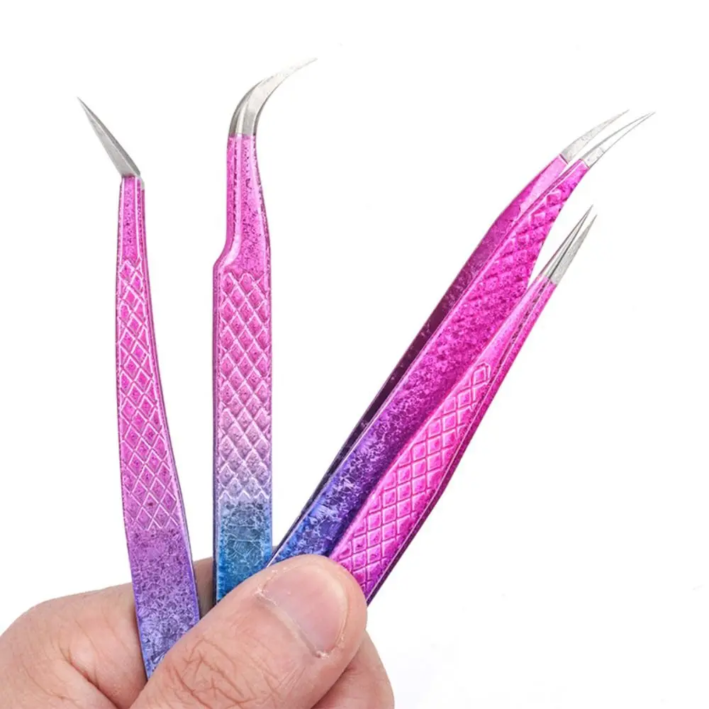 Eyelash Extension Tweezers Gradient Ice Flower Stainless Steel Non-magnetic Eyebrow Tweezer Volume Makeup Tools Accessories