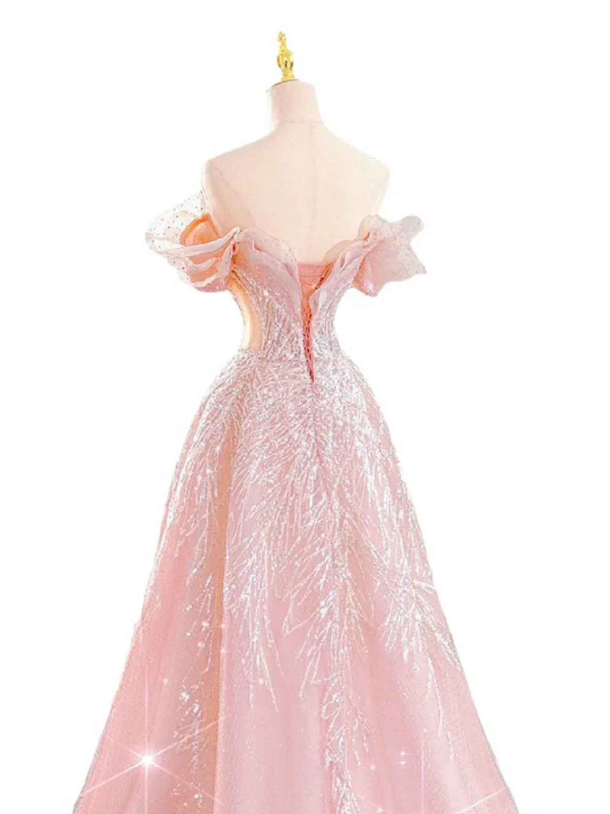 فستان زفاف أنيق بأسلوب الأميرات باللون الوردي، فستان فاخر للخطوبة وحفلات العشاء، موديل جديد لعام 2025