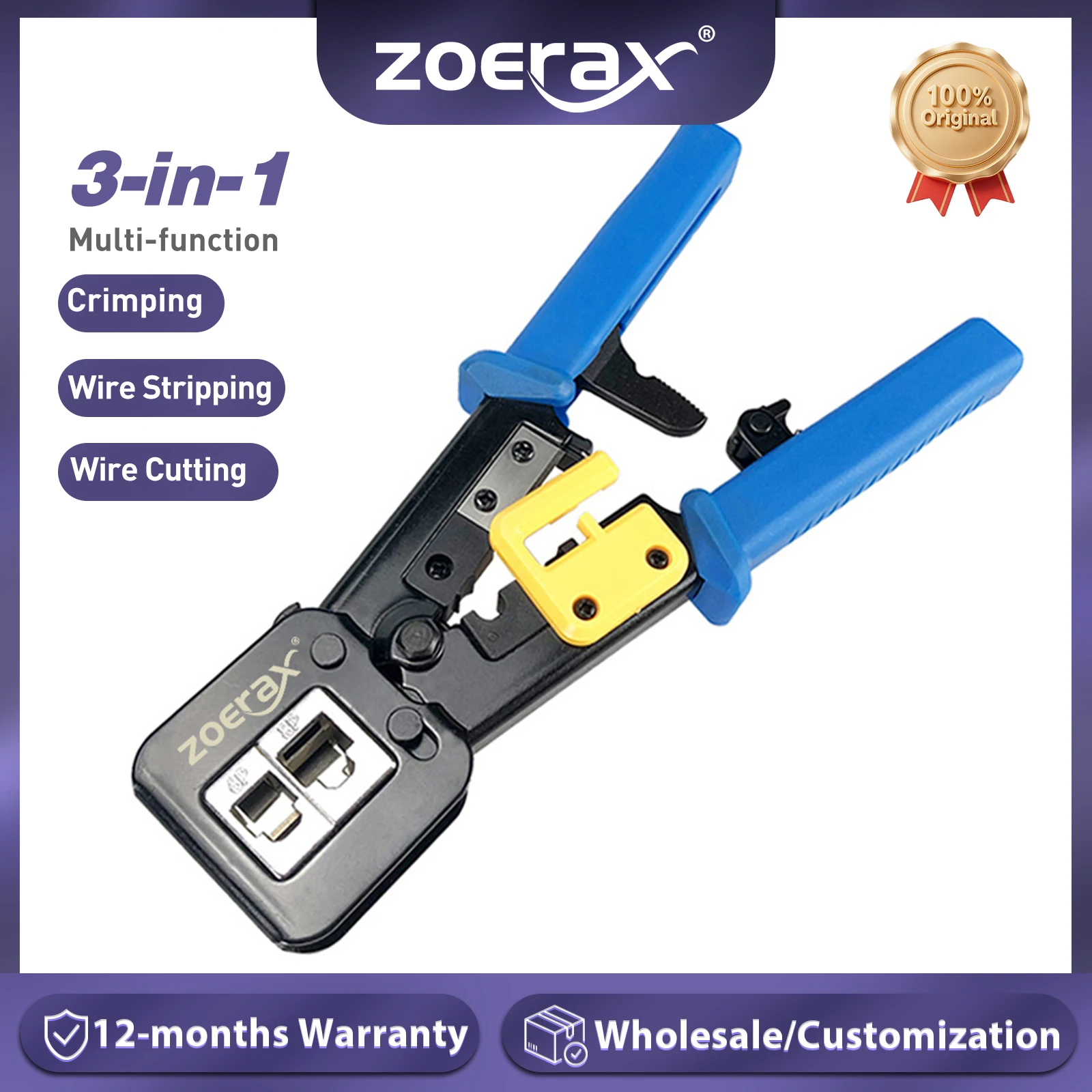 ZoeRax RJ45 Narzędzie do zaciskania przelotowe Cat5 Cat5e Cat6 Narzędzie do zaciskania przelotowe RJ45/RJ12 Regularne i End-Pass-Through