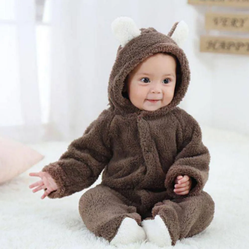 0-1Y Newborn Kids Rompers Autumn Winter Toddler Baby Bodysuits Warm Coral Fleece Boys Girls One-Pieces Cartoon Cute Baby Clothes