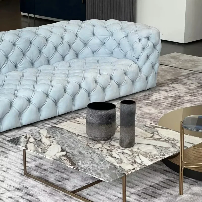 American light luxury full-pull buckle velvet fabric sofa, villa living room homestay Italian Nordic haze blue sofa combination