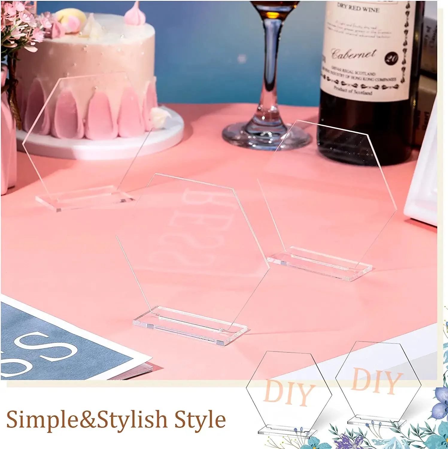 18 Pcs Clear Acrylic Place Cards Wedding Blank Hexagon Tiles Seating Cards Handwritten Name Plate DIY Table Numbers Card