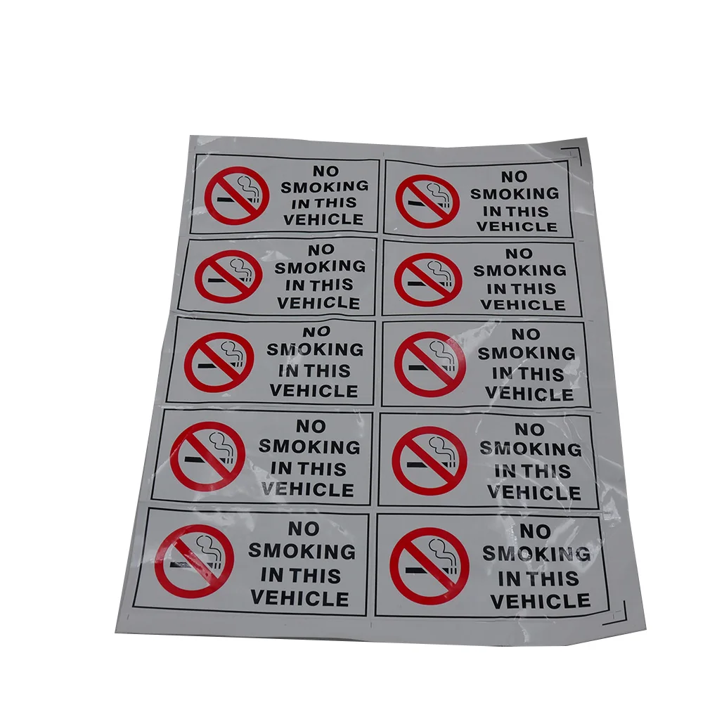 10PCS Set No Smoking In This Vehicle Stickers Signs Vinyl Warning Mark Safety Decal Cars Taxi Auto Styling